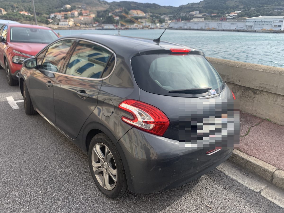 Peugeot 208 gris junto al mar